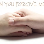 Two hands are clasped together on a white surface with the text "CAN YOU FORGIVE ME?" above.