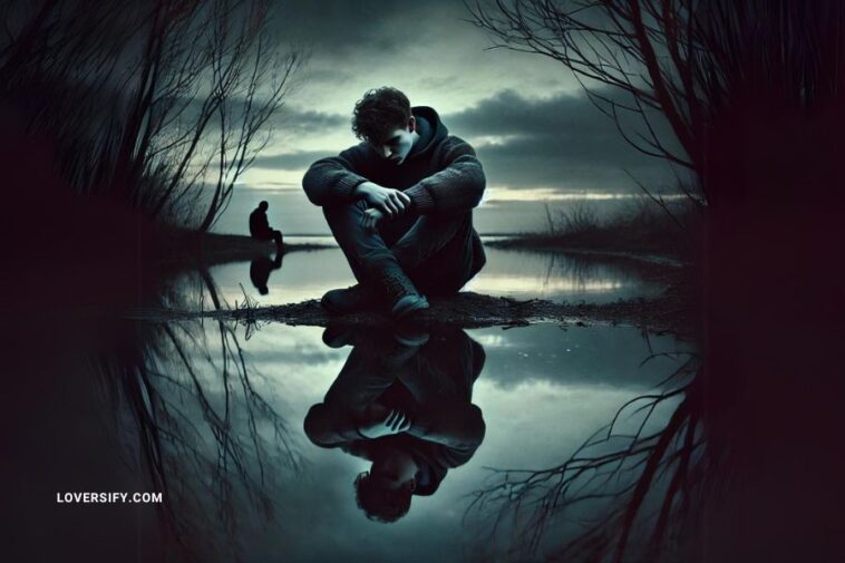 image capturing the gloomy and introspective essence of being hard on oneself.